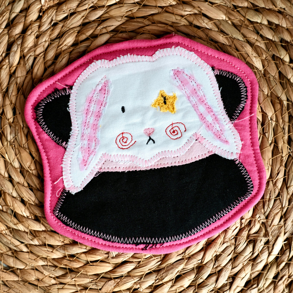 Clownimal Boris the Magician Bunny Coaster, Pink Background (gingham ears)