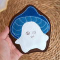 Forest Friend Marcel the Mushroom Coaster, Blue and White on Brown Background