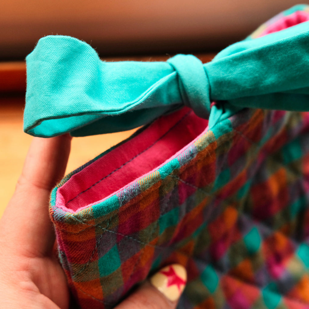 Upcycled turquoise plaid e-reader sleeve (Kindle Basic/Paperwhite)