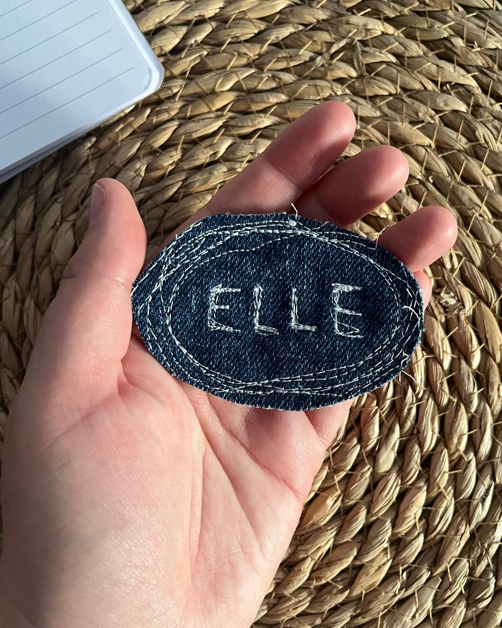 Pronoun pin ELLE, denim offcut