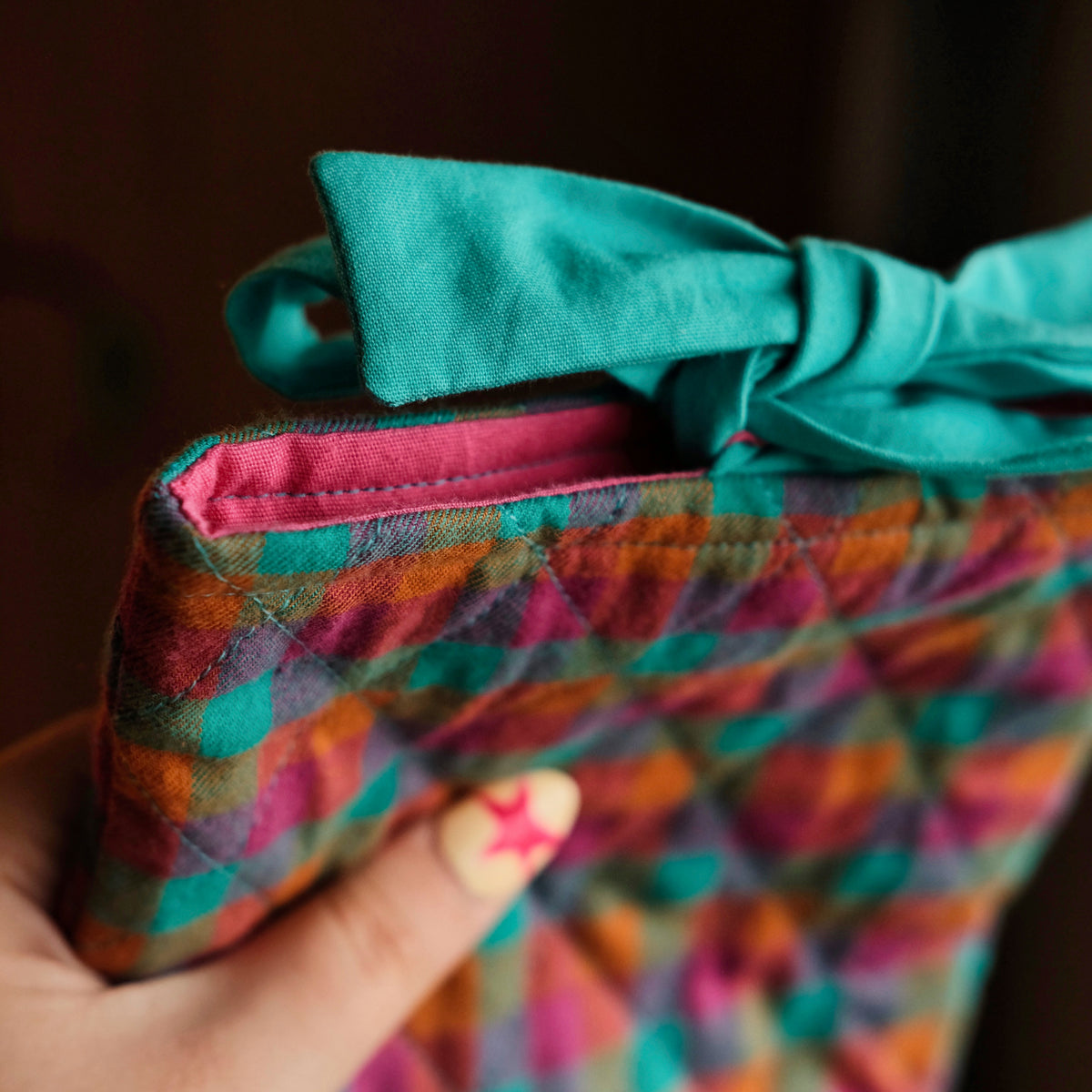Upcycled turquoise plaid e-reader sleeve (Kindle Basic/Paperwhite)