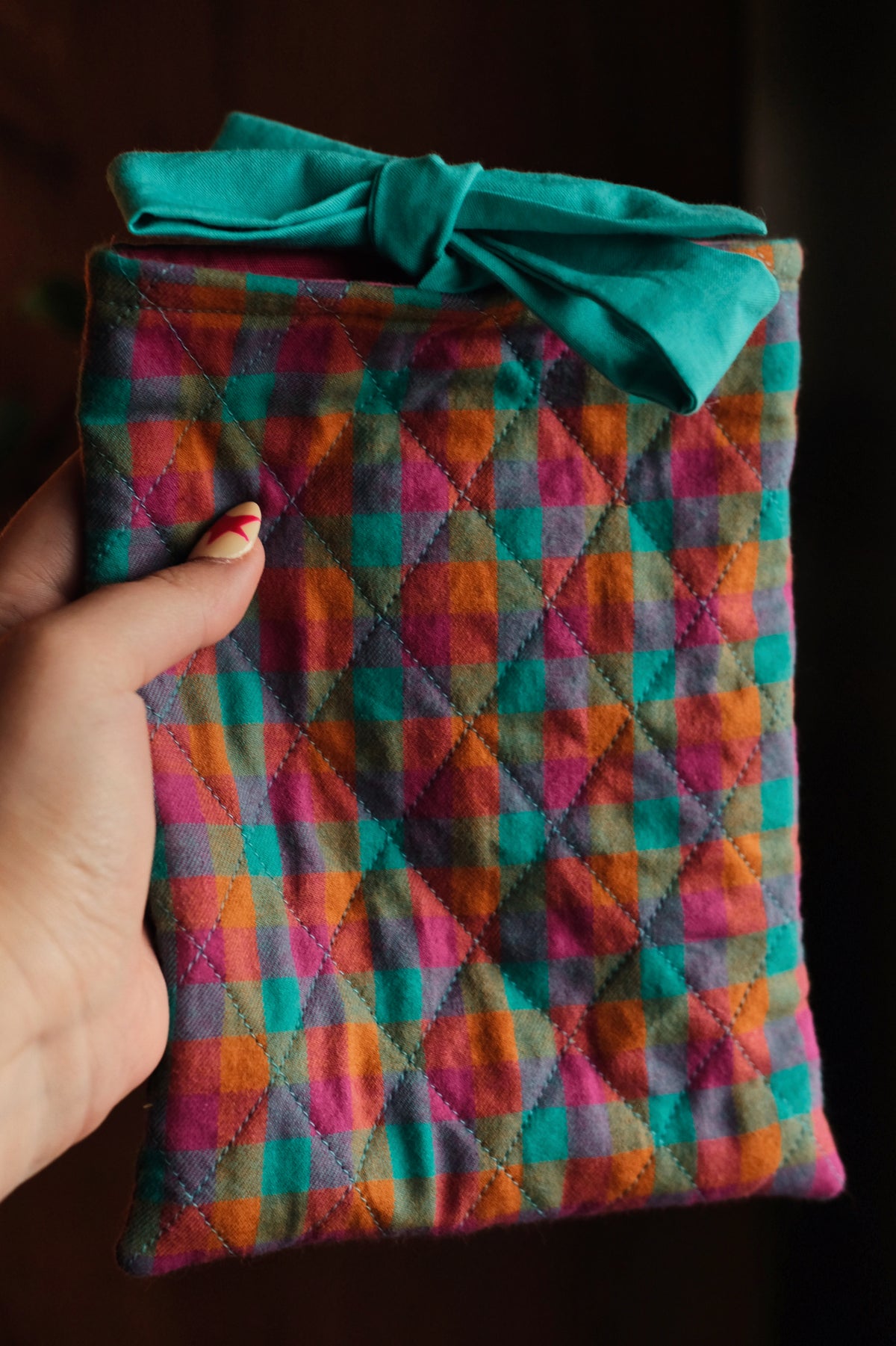 Upcycled turquoise plaid e-reader sleeve (Kindle Basic/Paperwhite)