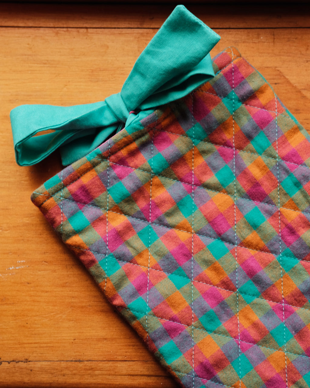 Upcycled turquoise plaid e-reader sleeve (Kindle Basic/Paperwhite)