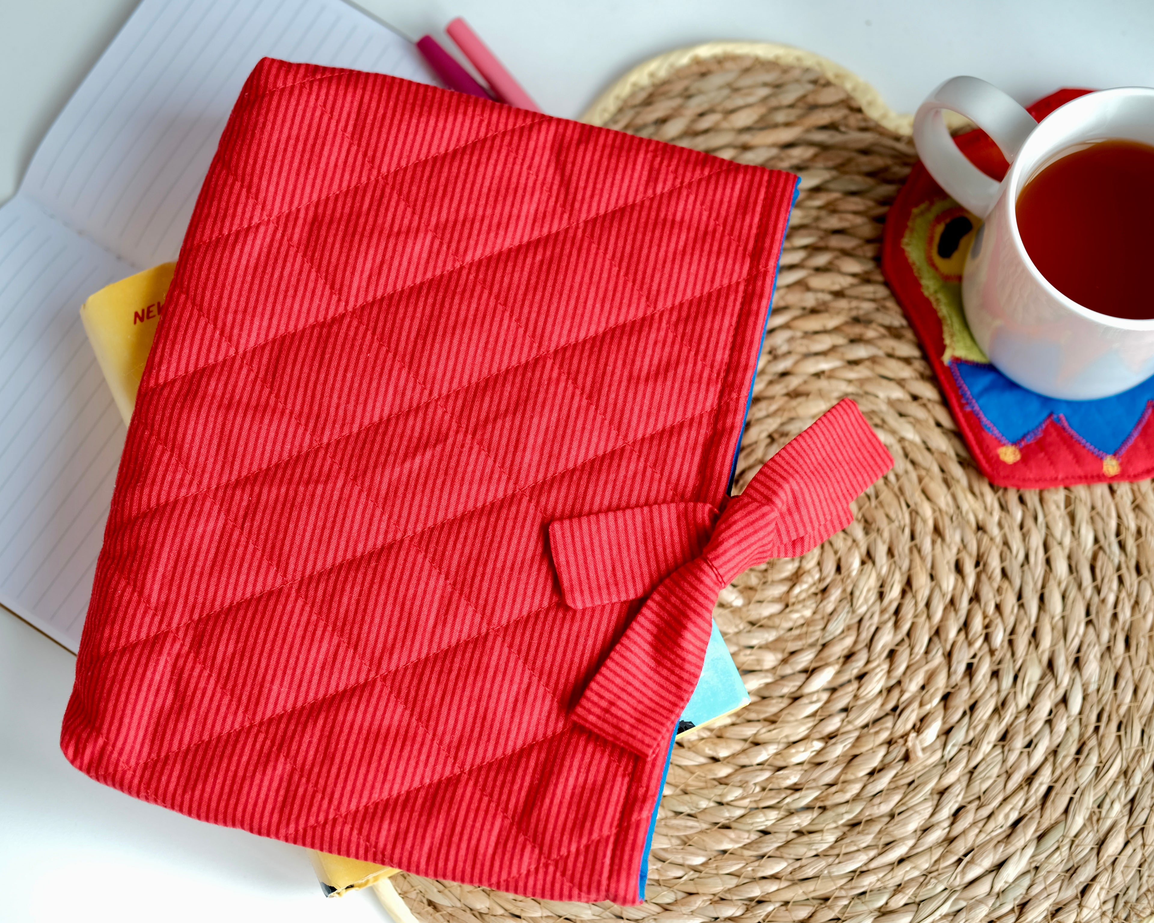 Red lined book sleeve (blue inside)