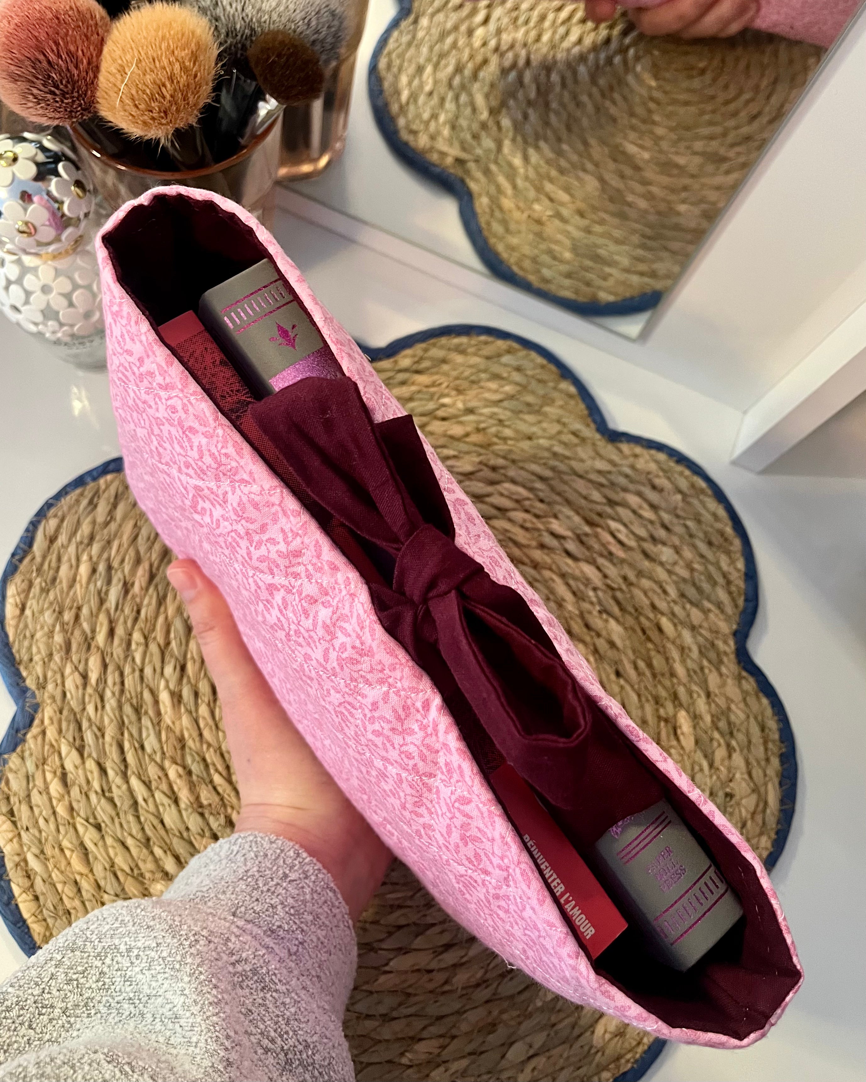 Pink and burgundy book sleeve
