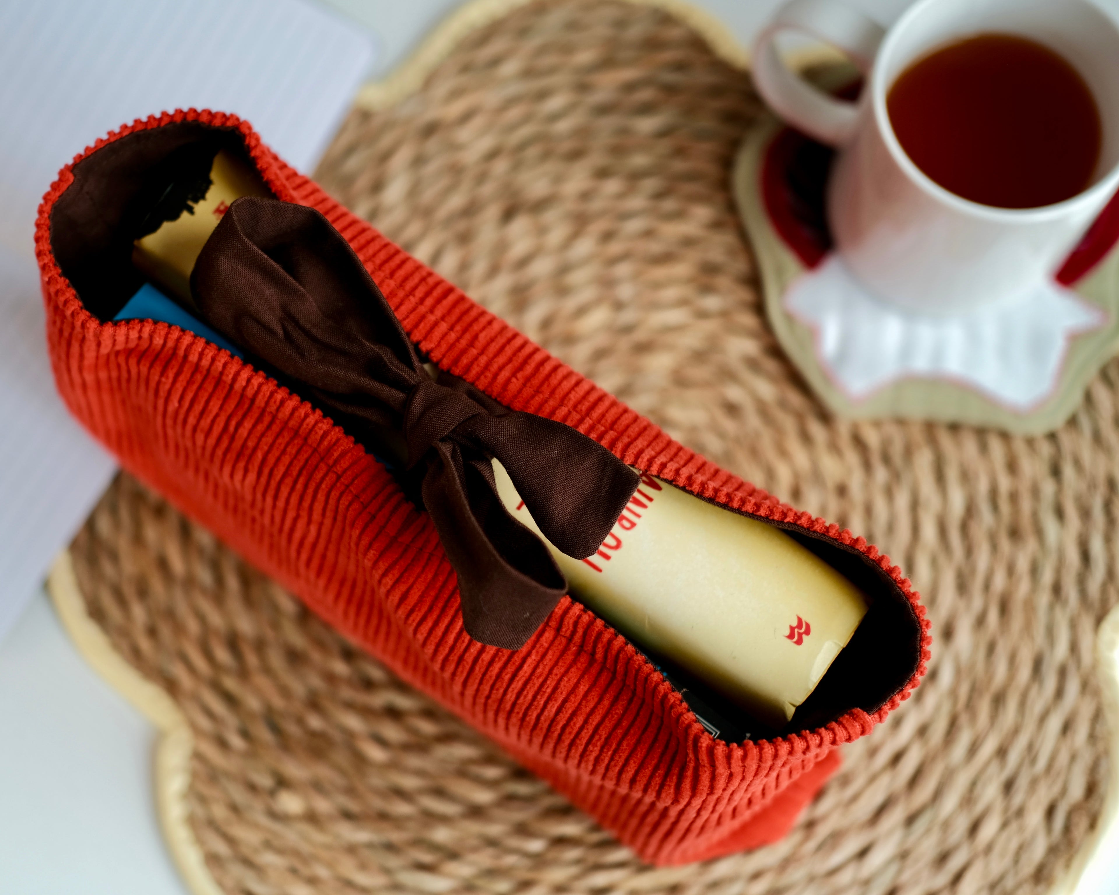 Upcycled orange curduroy book sleeve (extra large)