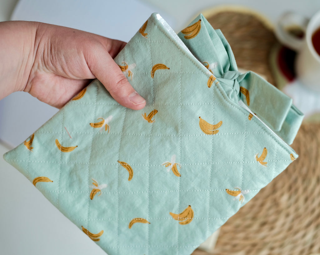 Pochette pour liseuse turquoise bananes (Kobo Libra Colour)