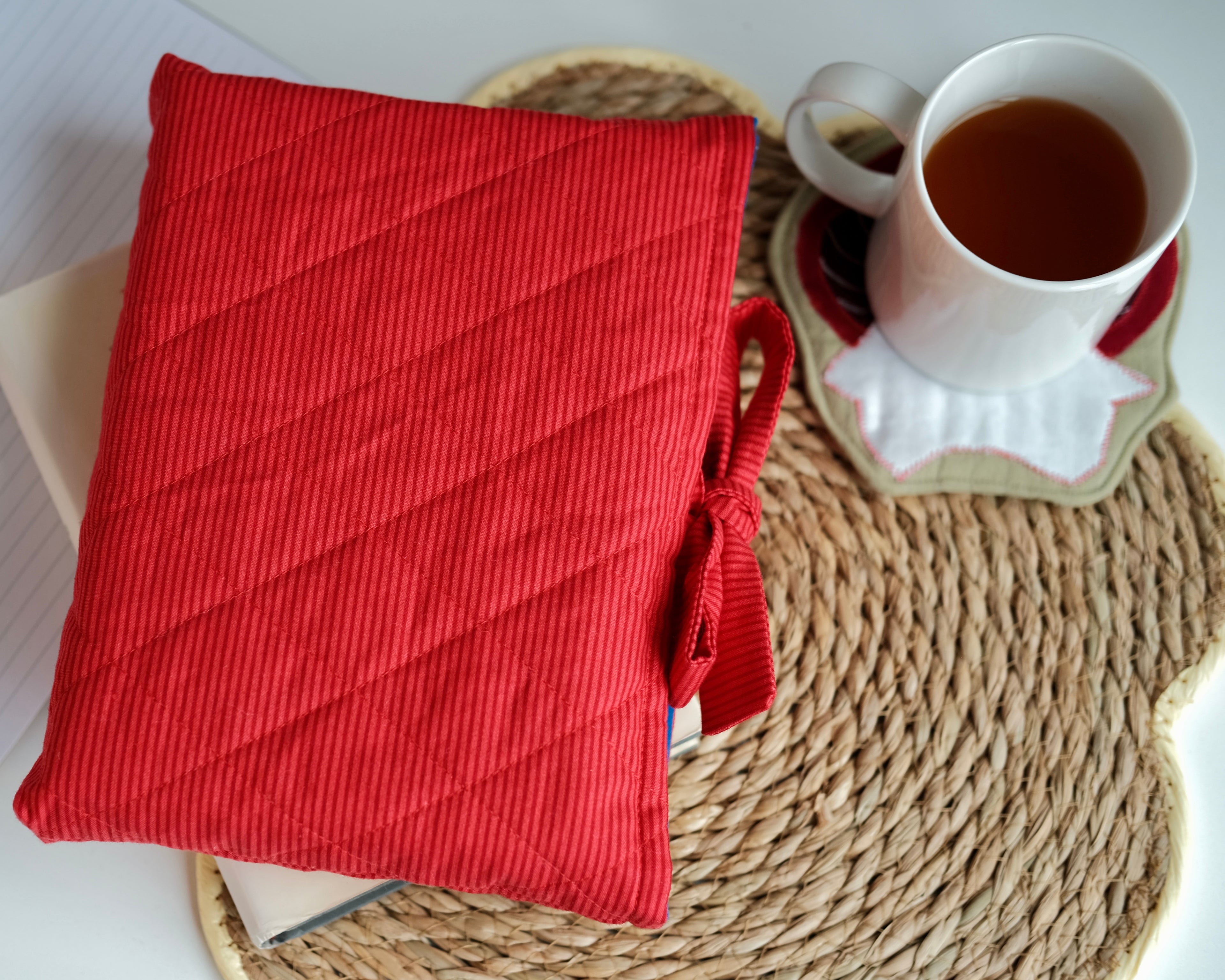 Red lined book sleeve (blue inside)