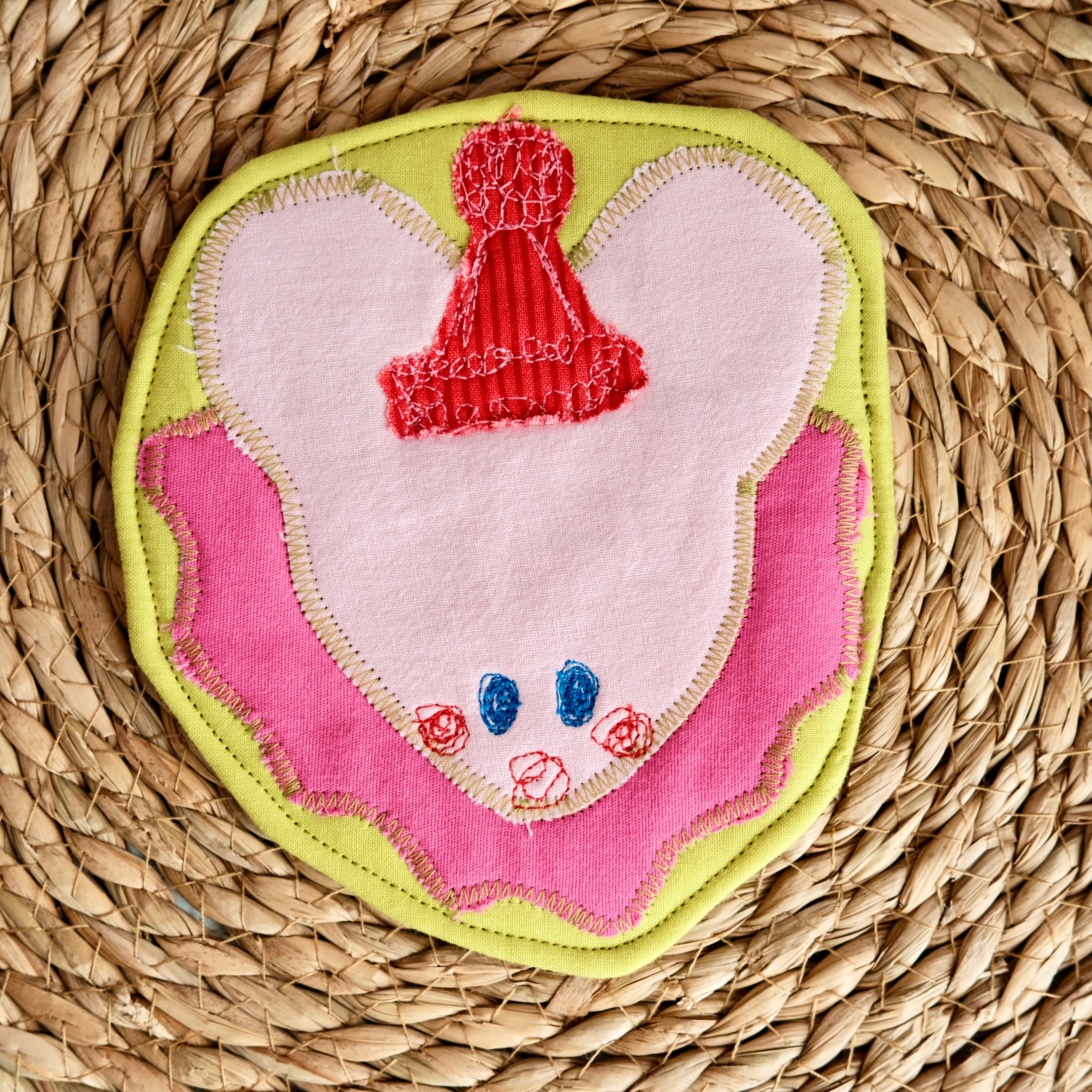 Sous-verre Clownimal Timmy la souris sur fond chartreuse